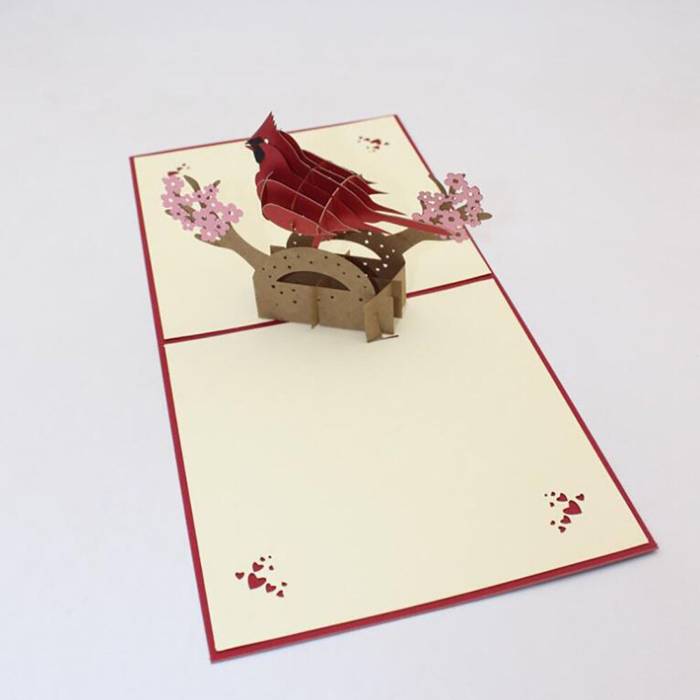 Rode Vogel 3D Pop Up Kaarten Postkaart Met Envelop Stickers Huwelijksuitnodiging Wenskaart Anniversary Kaarten Wenskaart