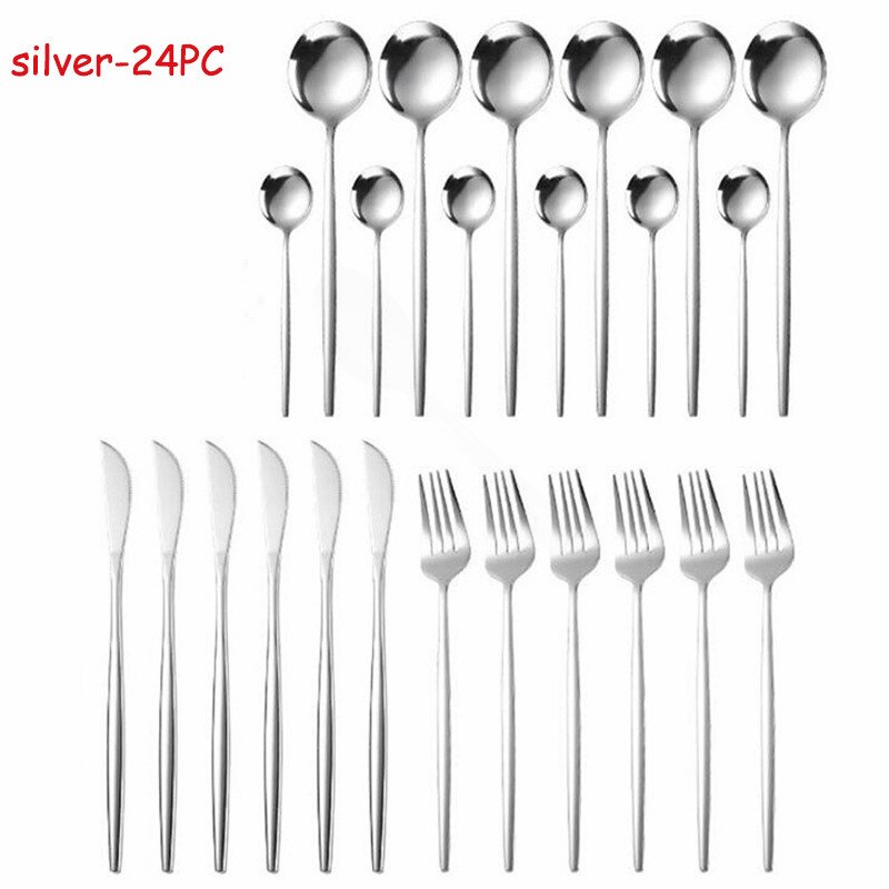 Vaisselle inox ensemble de couverts 24 pièces or Rose ensemble de couverts fourchette cuillère couteau doré ensemble de vaisselle coffret directe: silver
