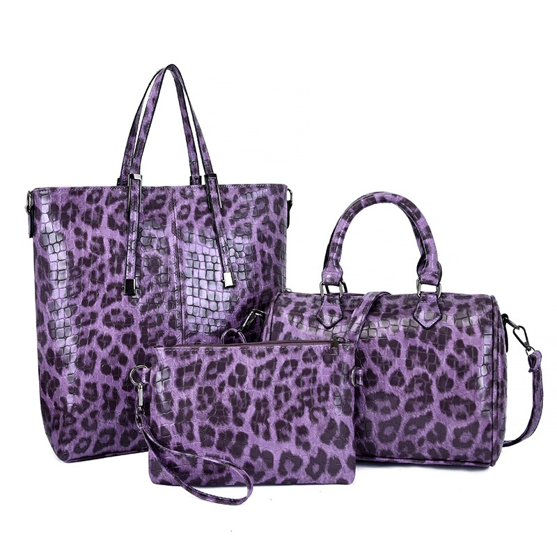 Bolso de mujer 3 uds Pu, bolso para la familia con estampado de leopardo, bolso cruzado, bolso de mano de gran capacidad para mujeres elegantes