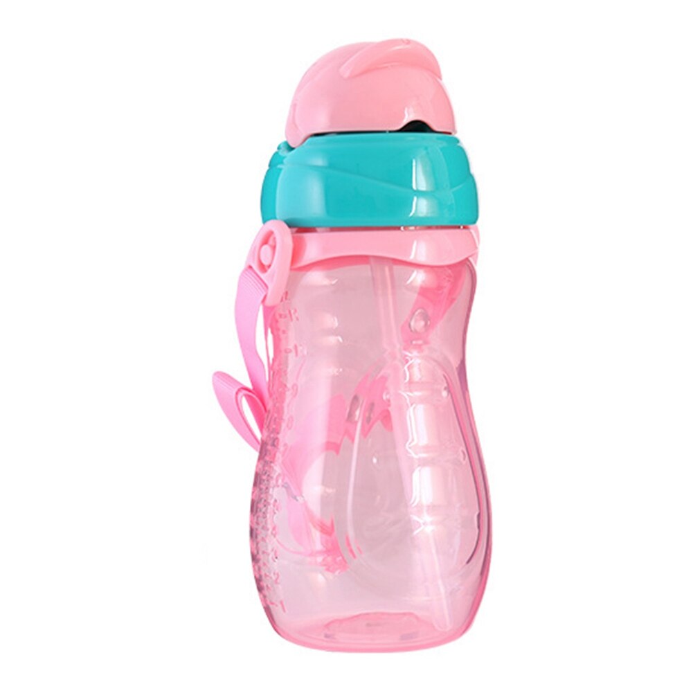 260 330ml babykopp söta barn lär sig dricksvatten halmhandtag flaska träning dryck skolmat mjölkflaskor: Rosa 330m