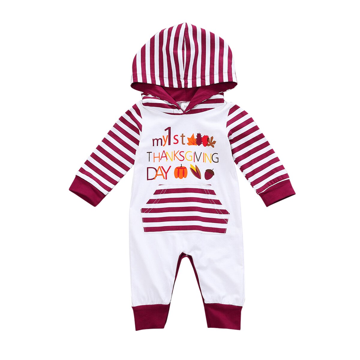 infantile Del bambino Delle Ragazze Dei Ragazzi Del Manicotto Lungo Della Tuta di Autunno della Molla Dei Vestiti Della Banda di Modo e Modello della Lettera con Cappuccio di Un Pezzo Pantaloni Lunghi