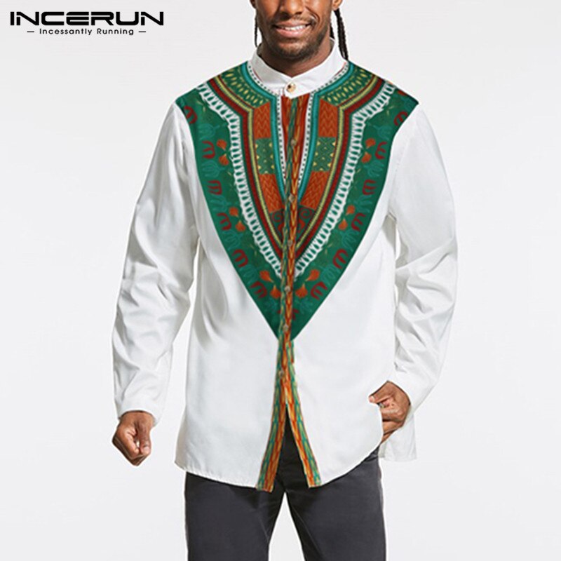 Men Shirts Ethnic Printed Long Sleeve Streetwear Stand Collar Casual Shirts Button African Dashiki Clothes Men Tops INCERUN 7
