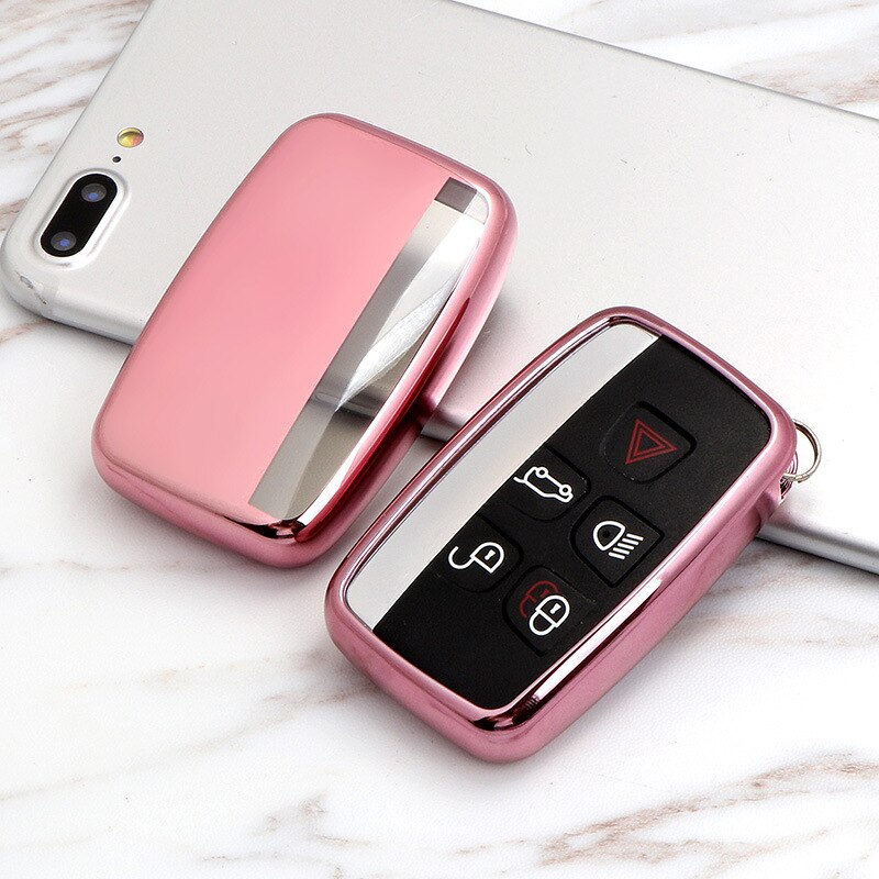 Étui de clé de voiture en TPU souple pour Land Rover A9 Range Rover Sport Evoque Freelander 2 Jaguar XE XJ XJL XF C-X16 V12 guitare F X Typ: pink