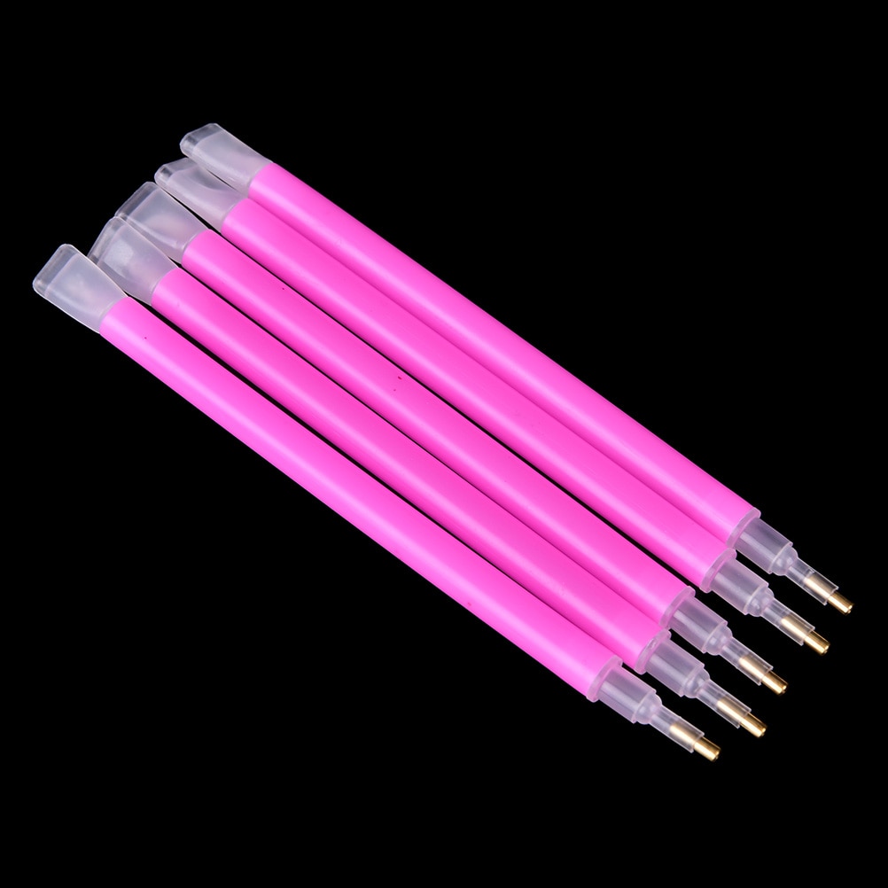 5Pcs/lot Dual-ended Nail Rhinestone Bead Picker Pink Gem Strass Picker Dotting Pen Manicure DIY Nail Art Pick Up Tool