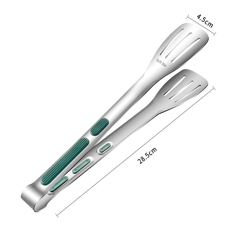 Anti-Scald Food Tongs Steak Bread Serving Clip Stainless Steel Buffet Heater Clamp Barbecue Cooking Tools Kitchen Accessories: 28.5cm Green Silver