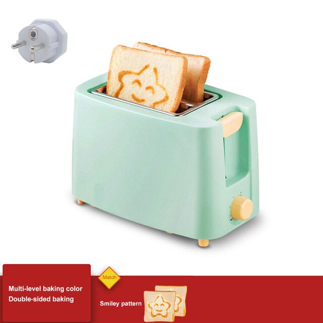 Household Automatic Bread Baking Maker Stainless Steel Electric Toaster Breakfast Machine Toast Sandwich Grill Oven 2 Slice: Green Pattern