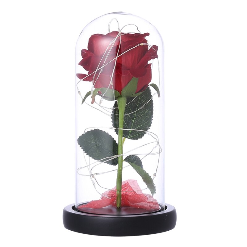 Gold Foil Rose Flower Bear in Glass Dome with LED Night Light Mothers Day Valentine's Day Wedding Party Decoration: 14