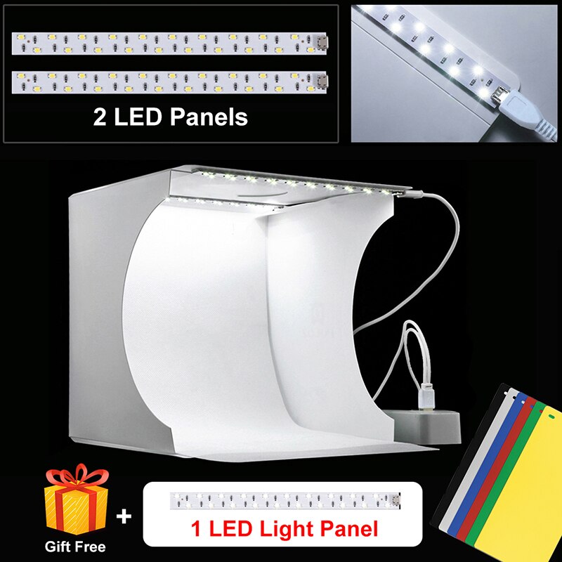 PULUZ Photobox Mini Cameras For Photography Softbox Studio Folding Lightbox Kit Portable Shooting Light Tent with 6 Backdrops: 2 LED Lightbox