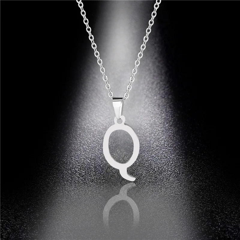 Silber Farbe 26 Briefe Schmuck Englisch Alphabe Halsketten für Frauen Halsband A B C D E F G H I J K L M N O P Q R S T U V W X Y Z: Q