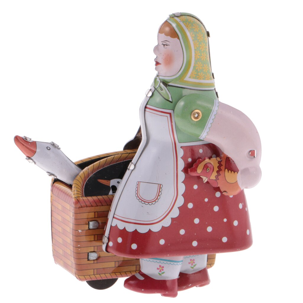 Wind Up Tin Toy Boer Vrouw Met Mand Uurwerk Mechanische Lopen Speelgoed