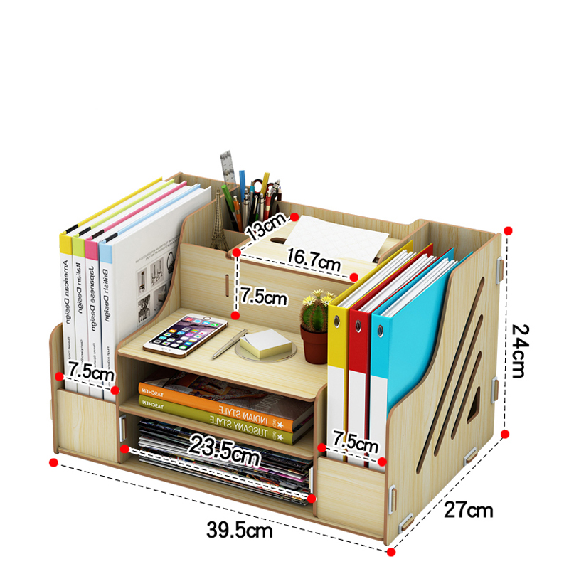 DIY Wood Desk Set Office Book Desktop Paper Folder Storage Box with Drawer Book Stand Rack Wooden