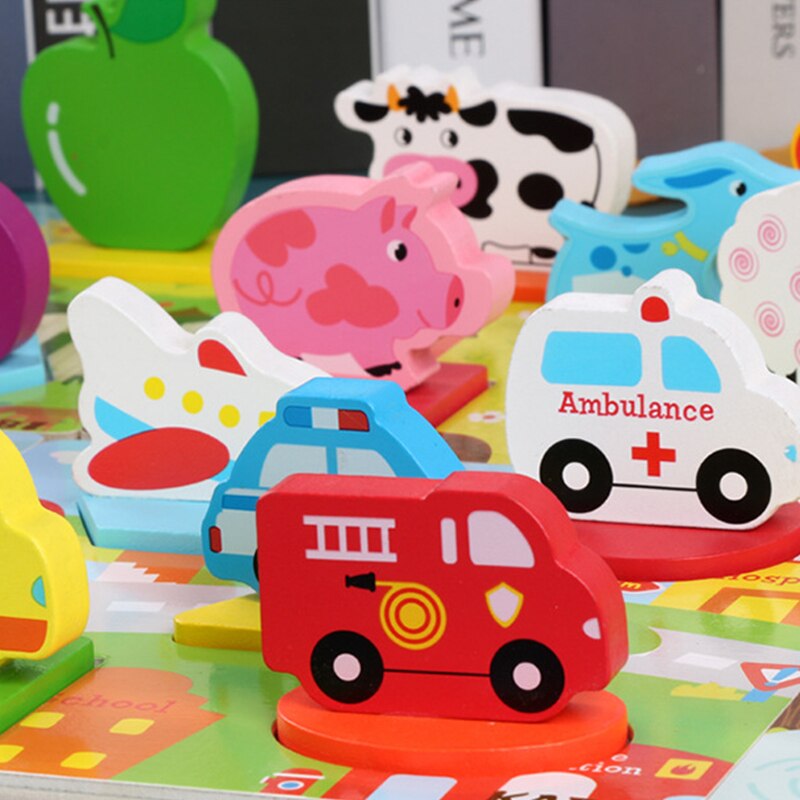 3D Wooden Animal Traffic Puzzle - Hand Grasp Board - Educational Toy for Toddlers Boys Girls