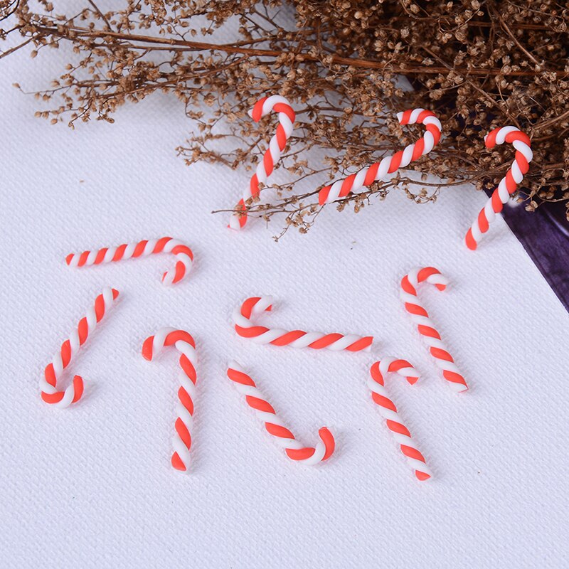 10Pcs Kawaii Cute Clay Christmas Red White Candy Cane Craft Home Christmas Decoration Resin Flatback Cabochons Scrapbooking