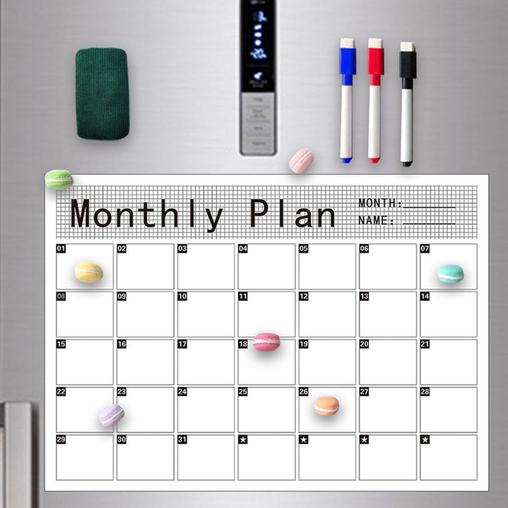 Magnetic Weekly & Monthly Planner Fridge Magnet Whiteboard Calendar Flexible Daily Message Drawing Bulletin White Board