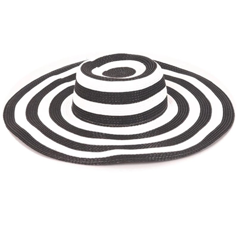 Women's Foldable Big Brim Striped Straw Sun Hat Wide Large Brim Cap Summer Travel Beach Floppy Hats Sun Protection: Black
