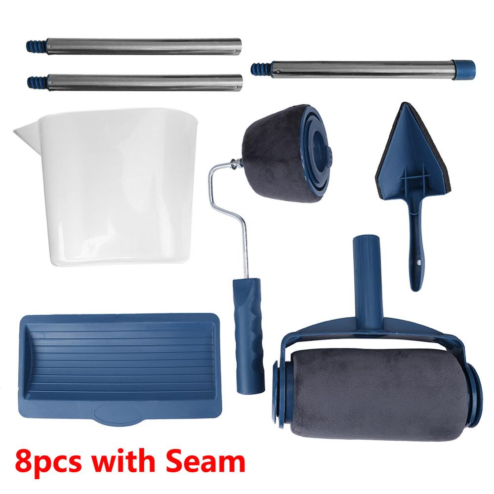 5/8pcs DIY Paint Runner Pro Roller Brush Tools Set Handle Flocked Edger Office Home Room Wall Painting Roller Paint Brush Sets: 8pcs with Seam