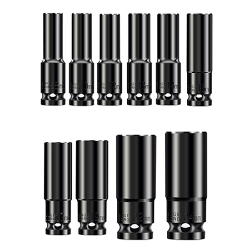 10Pcs 8-24Mm 1/2 inch Drive Deep Impact Socket Set Heavy Metric Garage Tool For Wrench Adapter Hand Tool Set