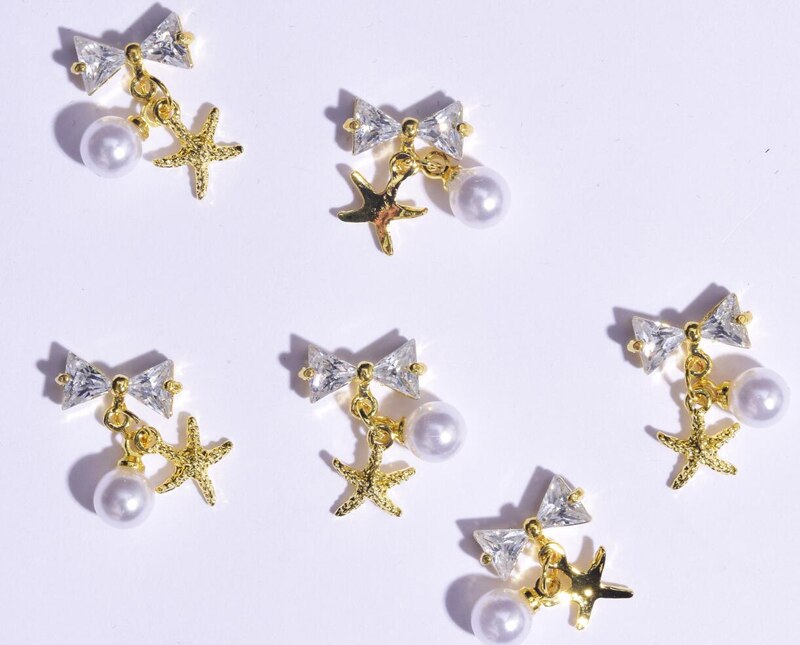 10-16mm 10pcs Zircon Nail Charms Pierced Fingernail Jewelry 14 Styles of Charms Pearl L-Long Reusable nail nail charms: JE425-10pcs