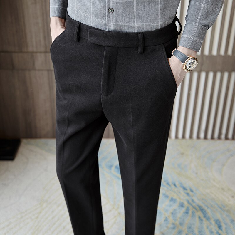 Pantalones de vestir de lana para hombre, traje informal ajustado para boda, oficina, Social, S-3XL Classique, otoño