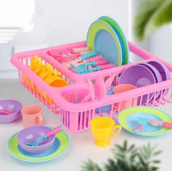 21 stk / sæt børn foregiver legeopvaske køkken legetøjsvask og tør bordservice fadehylde med legetøj