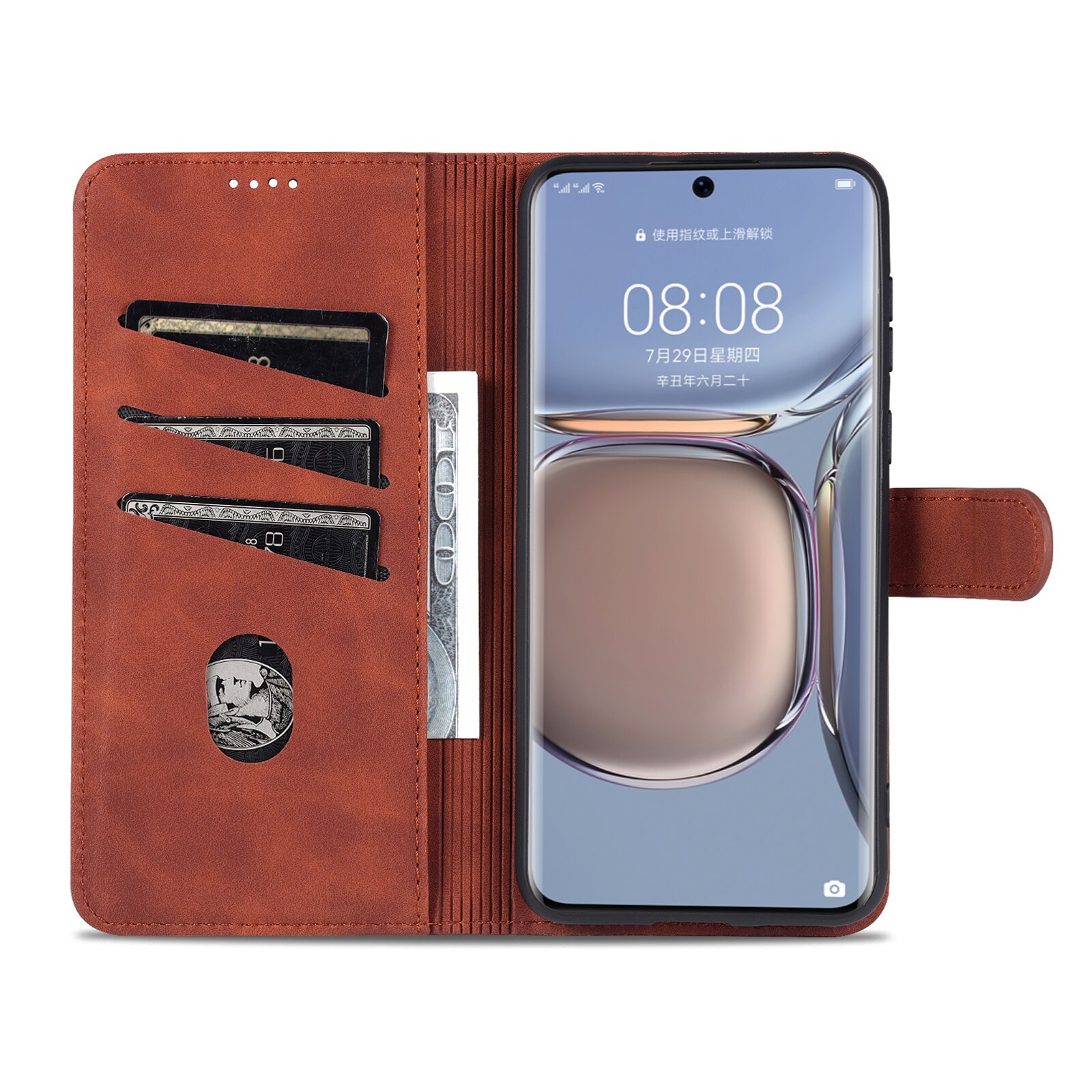 Wysokiej jakości etui z klapką do Huawei P50 Pro Pu skórzane etui na telefon etui ochronne z paskiem zamykającym AZNS