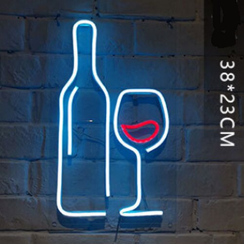 USB powered LED Neon Light Sign summer Beer Ice cream Bar Neon Wall Lights Room Party Decor Kids Birthday: Wine bottle