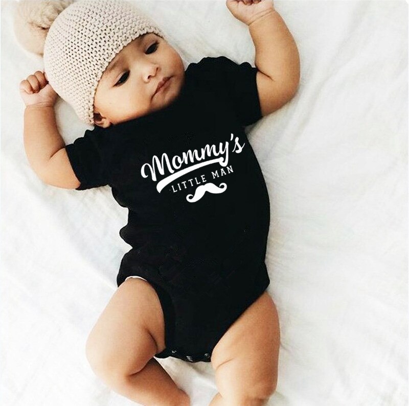 Baby Boy Romper Mommy's Little Men Print Baby Boy Clothes Black Cotton Short Sleeve Neborn Infant Onesie Jumpsuit Outfits