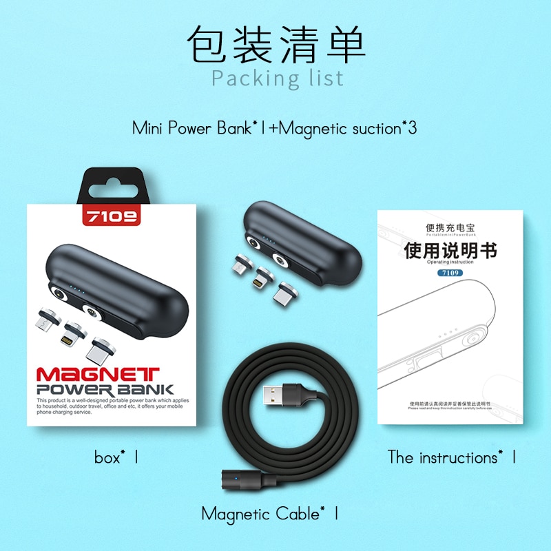 Przenośny 2600mAh mini magnetyczny Bank mocy dla iPhone mikro USB typ C telefon komórkowy zewnętrzna ładowarka Powerbank z kablem