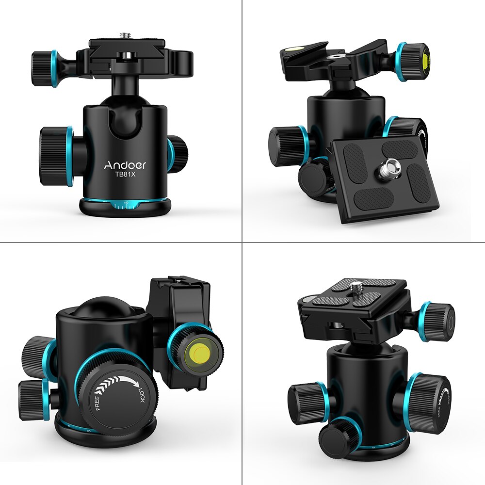 Andoer TB81X rótula de bola de trípode de 360 grados de rotación cabeza de bola para trípode Monopod deslizador cámara DSLR con 3 uds 1/4 "a 3/8" de tornillo