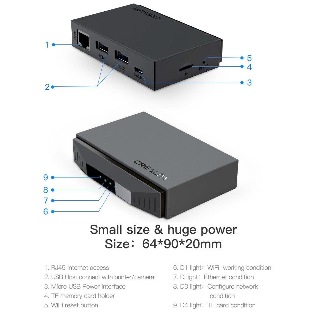 Creality pudełko WiFi inteligentny asystent robić drukarki 3D chmura kromka/nadruk w chmury/monitor w czasie rzeczywistym/zdalne sterowanie za pomocą aplikacji