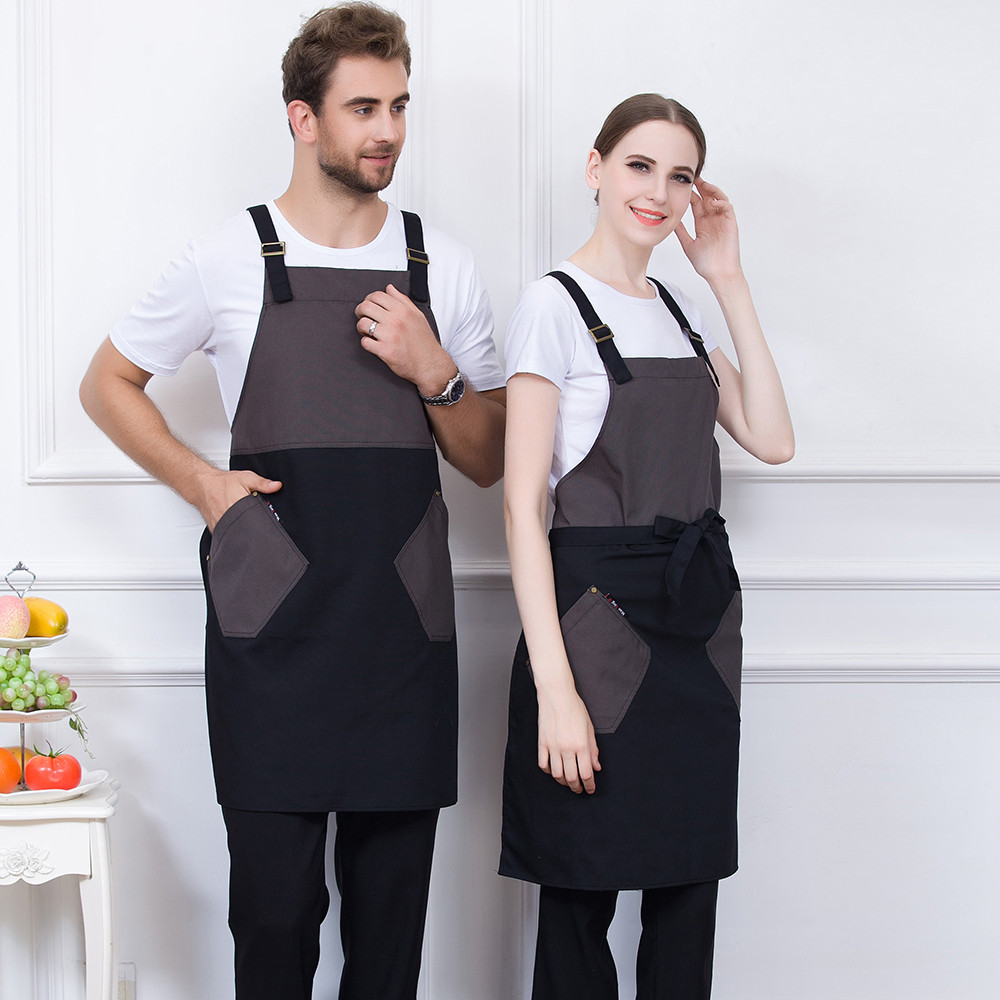 Unisex Halter Neck Adjustable Spliced Color Apron Food Service Kitchen Bakery Chef Waiter Uniform