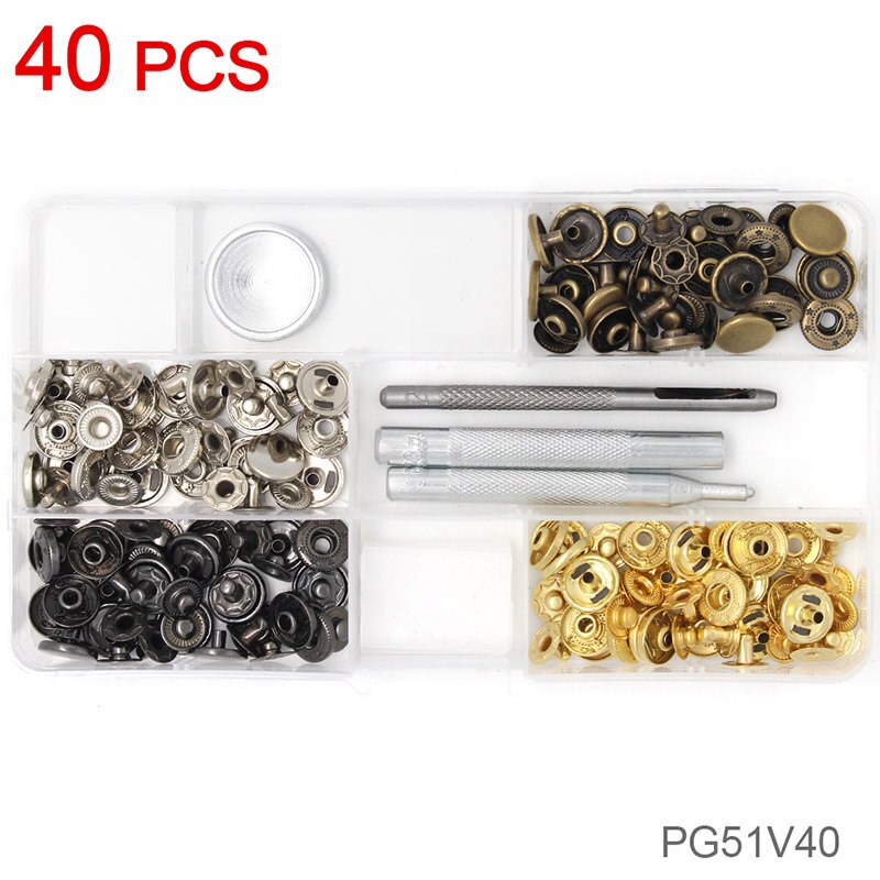 Attaches à pression en cuir, 40-120 pièces 4 couleurs, Kit de boutons en cuir, boutons à pression, outils de fixation, 12.5 Mm de diamètre: 40 Pcs Set