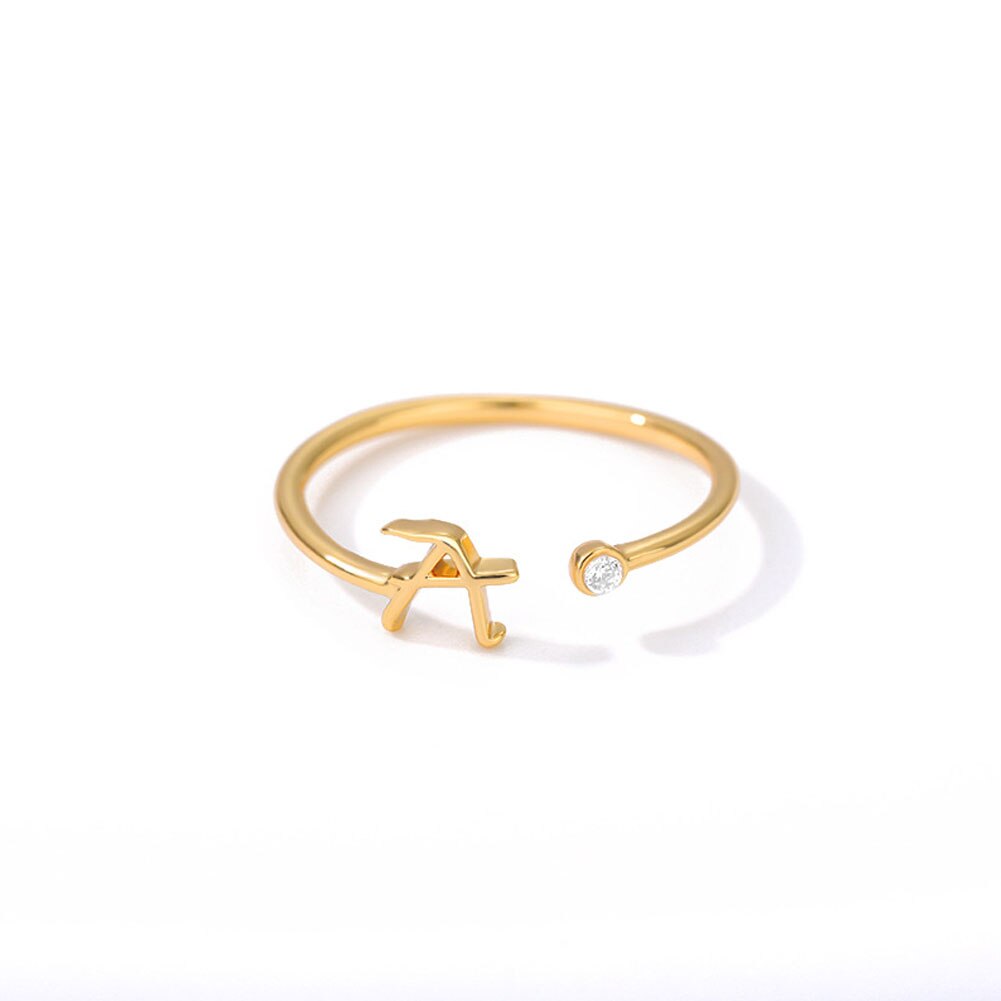 Rvs A-J 10 Brieven Ringen Voor Vrouwen Tiny Wedding Ring Alfabet Crystal Initial Ringen Vinger Sieraden Accessoires: 1