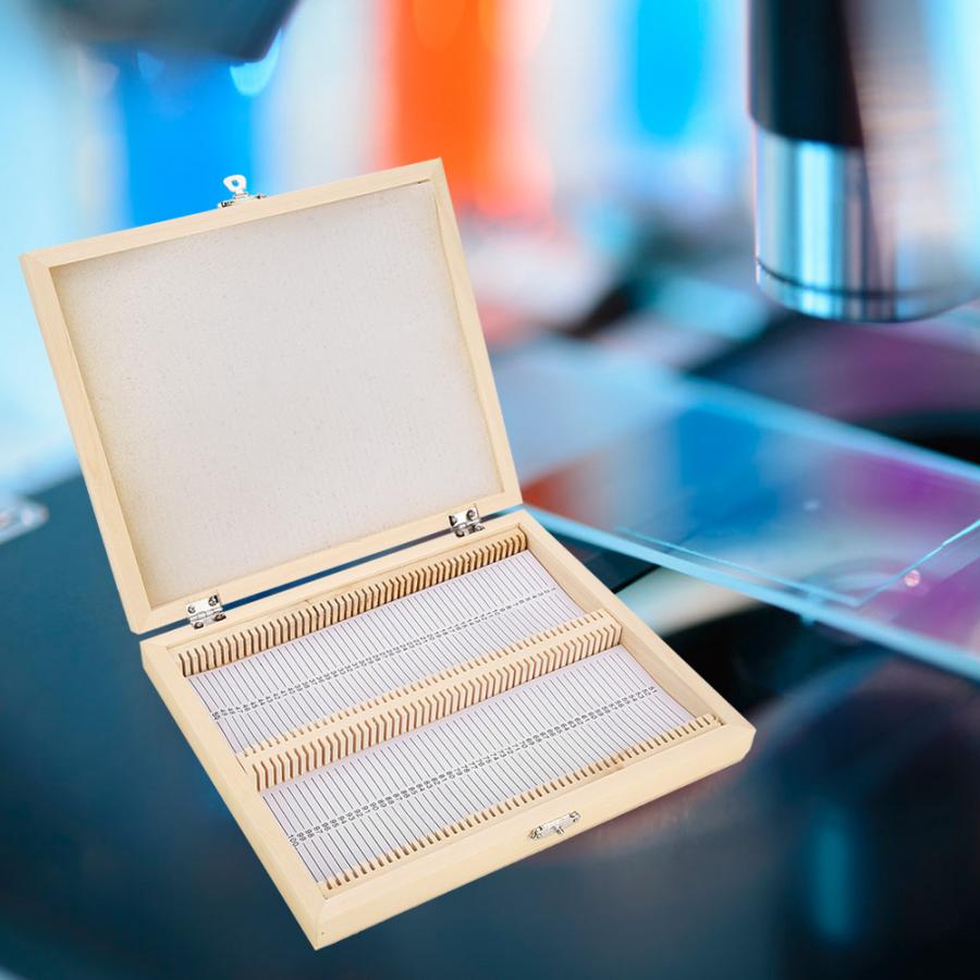Voor laboratoriumglas houten gereedschapskist met slot opslag voorbereide microscoopglaasjes opberggereedschap