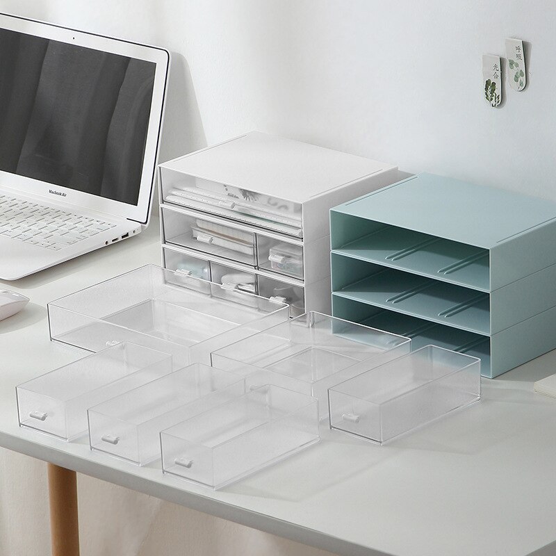 Storage Box Organizer Office Desk Stationery Box Free Combination Can Stack 3 layer Large Capacity Cosmetic Desktop Storage Box
