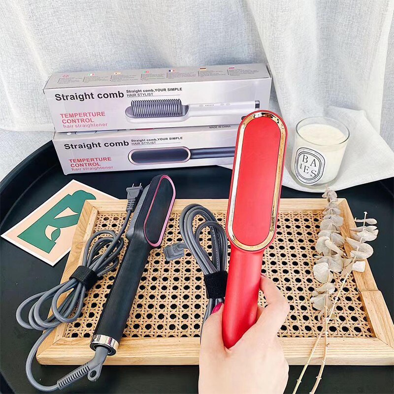 LSJHA Female Curler Straight Hair Comb Multifunction Beard Straightener Styler Brush Men Heat Hair Curling Iron Electric Car