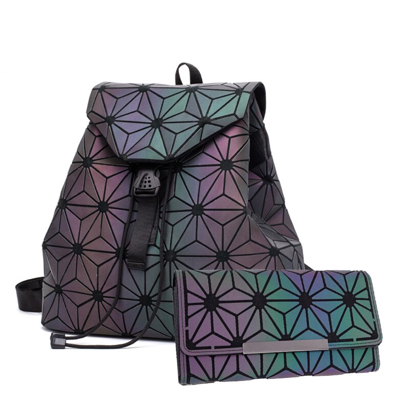 Bao-Mochila con cordón luminoso para mujer, morral diario con geometría, mochilas escolares plegables para adolescentes: Big B 2pcs b