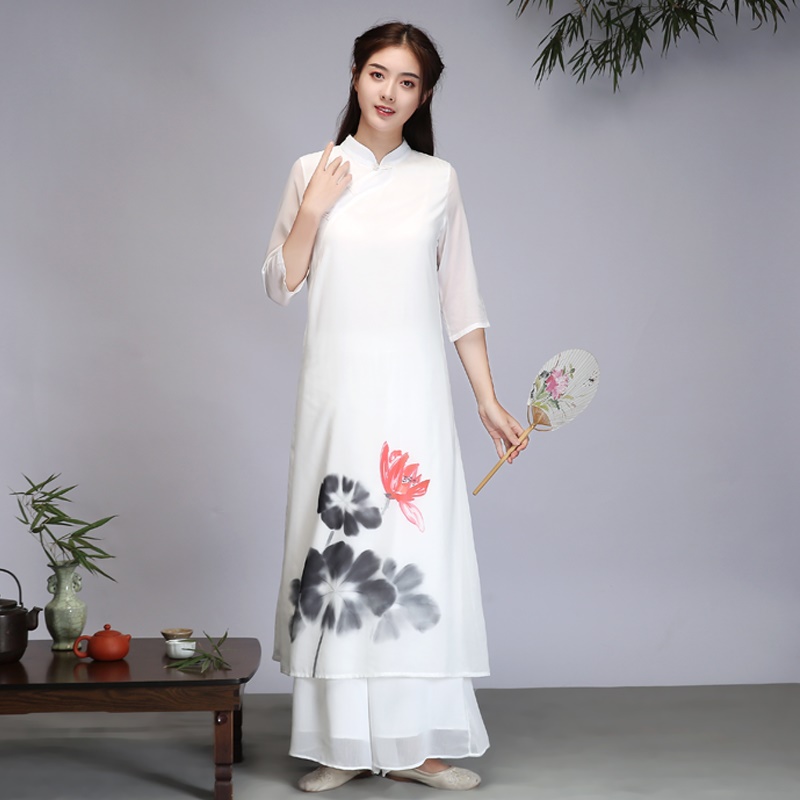Vestido tradicional chino Qipao de manga larga, ropa Oriental de primavera para mujer, ropa de Vietnam, vestido Ao Dai, 31044