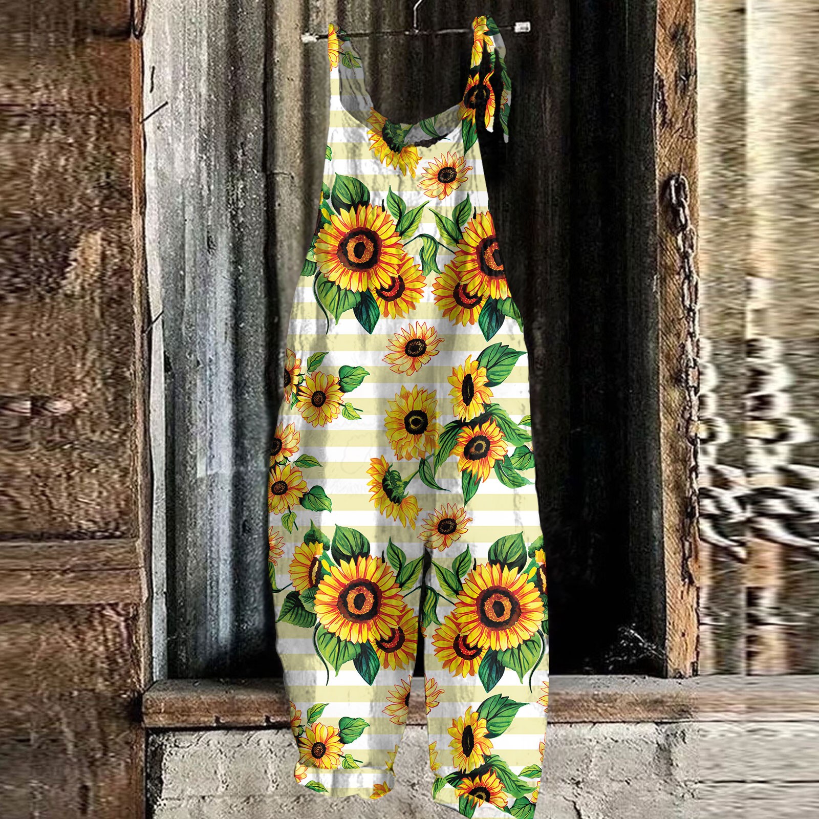 Sunflower Pattern Overalls For Women Slim Jumpsuit Women Casual Loose Romper For Women Mono Deportivos Mujer Gym: XXL / Gold