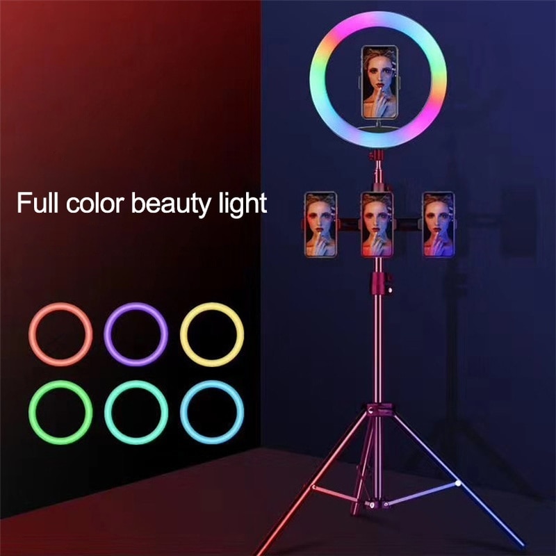 360 ° 8/10in rgb ring full color led selfie invullicht telefoon videolamp statief camera telefoon fotografie video make-up lamp
