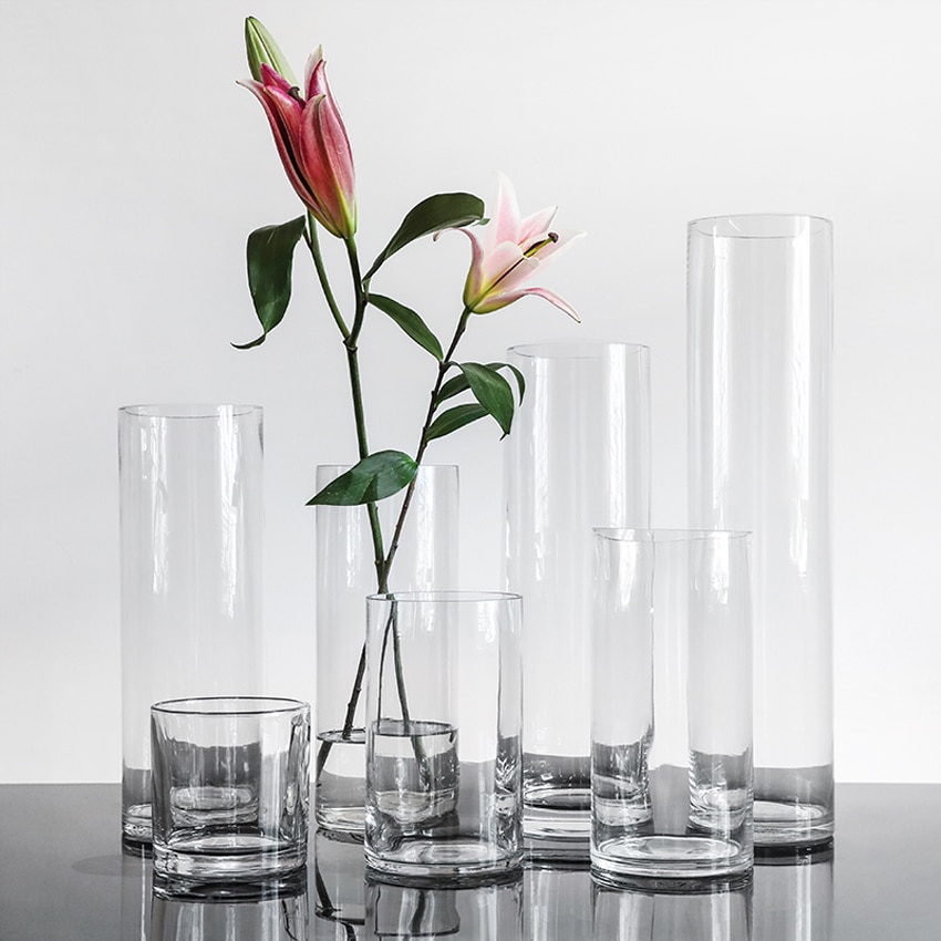 Europa glasvase gennemsigtig klar lige cylinder terrarium glasbeholdere blomstervaser bryllupsvase boligindretning