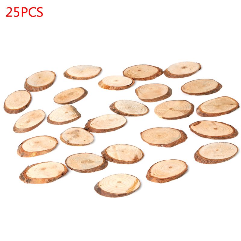 25 uds. Rodajas de madera Natural ovaladas piezas de madera en blanco adornos sin pintar manualidades DIY cumpleaños decoración de pantalla de boda