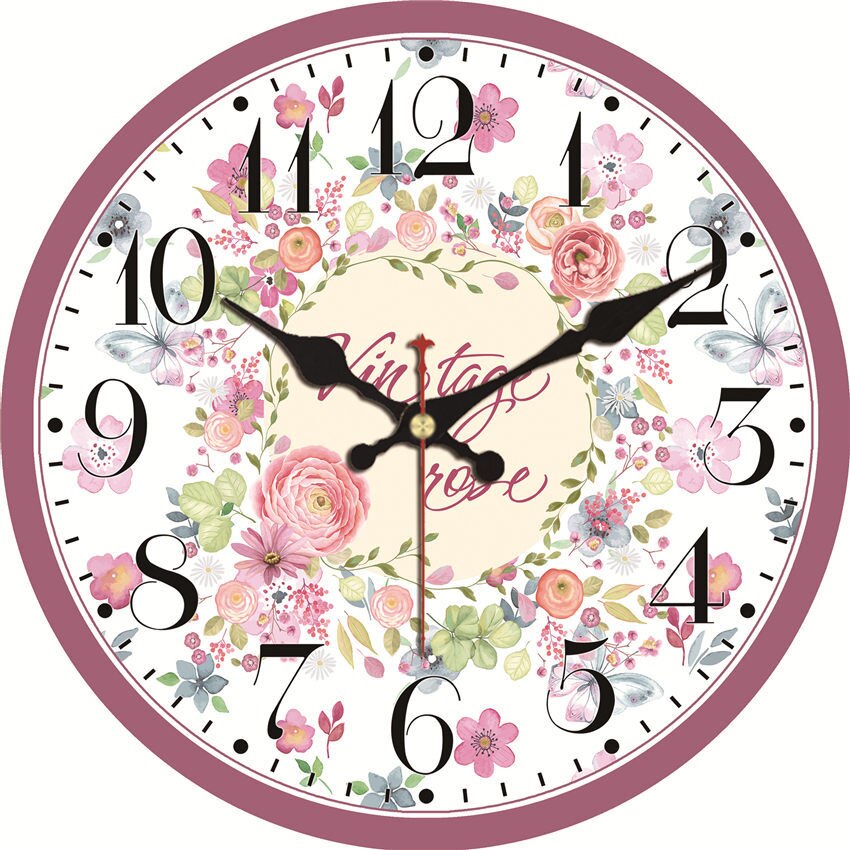 Pink Patterns Vintage Clock Flower Silent Home Off... β Vicedeal