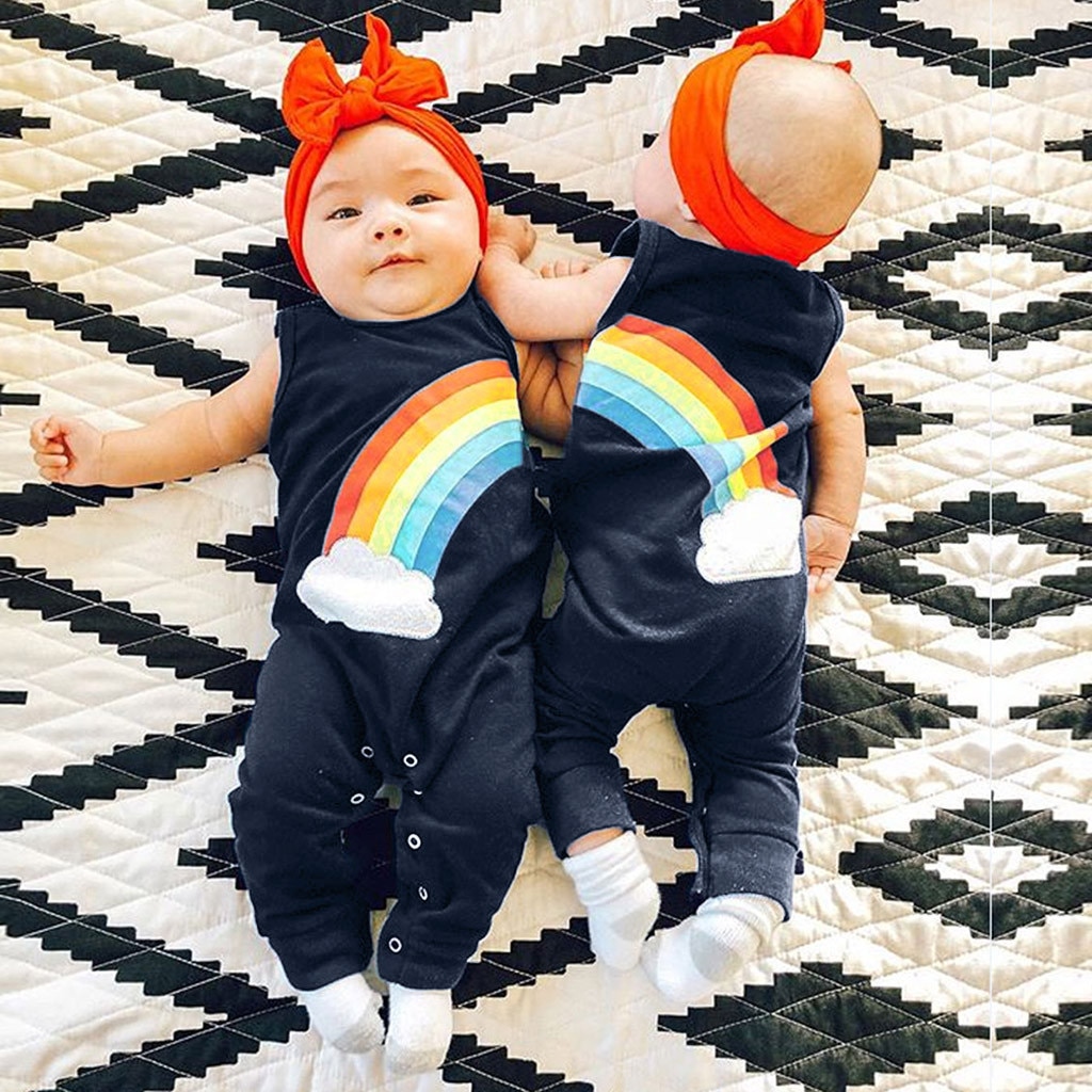 Chaleco sin mangas para bebé, niño y niña, mono con estampado de Arco Iris para niño pequeño, conjunto de ropa de verano