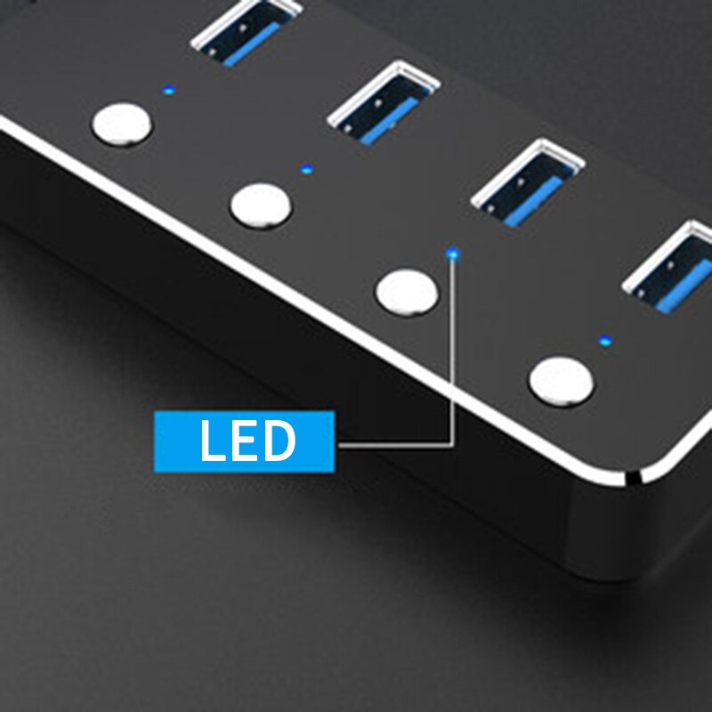 LED Indicators Home Aluminum Alloy 4-Port Power Supply Extender Portable Switches PC USB Hub Laptop Notebook High Speed Splitter