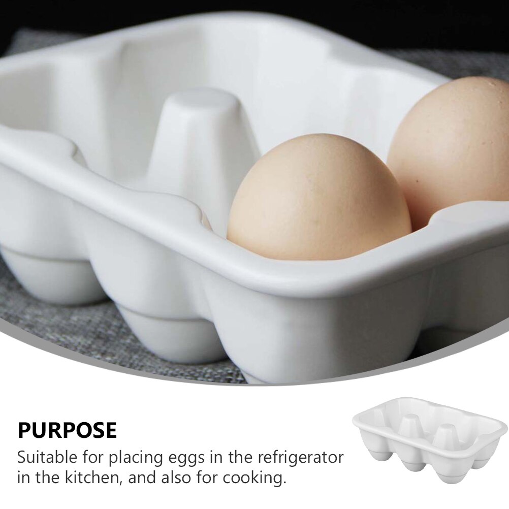 Ceramic 6 Grids Egg Tray Household Kitchen Fridge Fresh Egg Storage Box