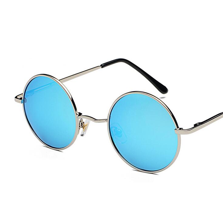 Retro runde briller mænd kvinder metal runde polariserede solbriller vintage små hippie briller cirkel linser: Blå belagt
