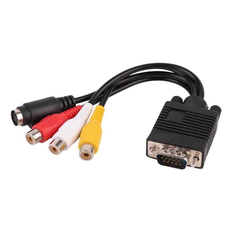 1Pcs VGA Male naar S-Video 3 RCA Jack Vrouwelijke Composite AV TV Out Adapter Converter Connector Video kabel voor Laptop PC HDTV