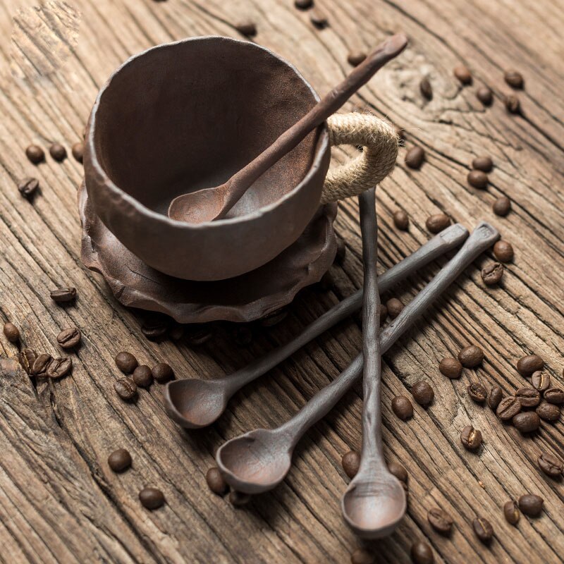Creativity Coffee Tea Spoons Hand-made Ceramics Retro Teaspoon Seasoning Sugar Jam Large Long Handle Mixing Spoon