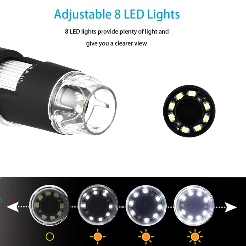 1600X Wifi Microscope Handheld Portable Digital Microscope USB Interface Electron Microscopes 8 LEDs Bracket for Android IOS